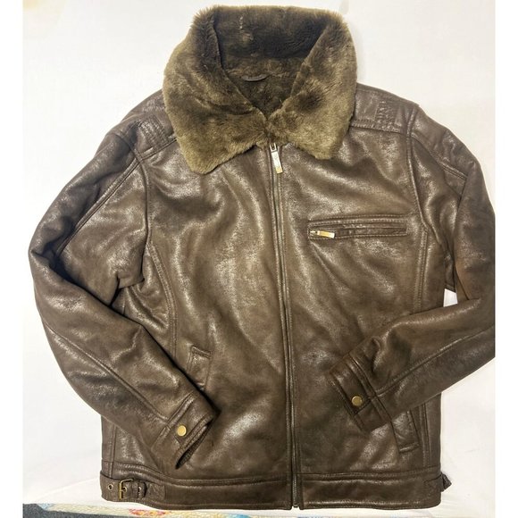 Tasso Elba Brown Faux Leather Jacket Men Winter Jacket Size M - Picture 1 of 13